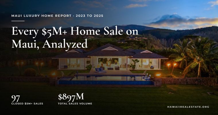 Maui luxury home at dusk with figures from three years of $5M and above sales